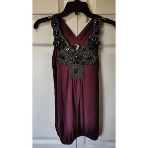 Studio Y Plum Beaded Halter Top Bubble Hem XS